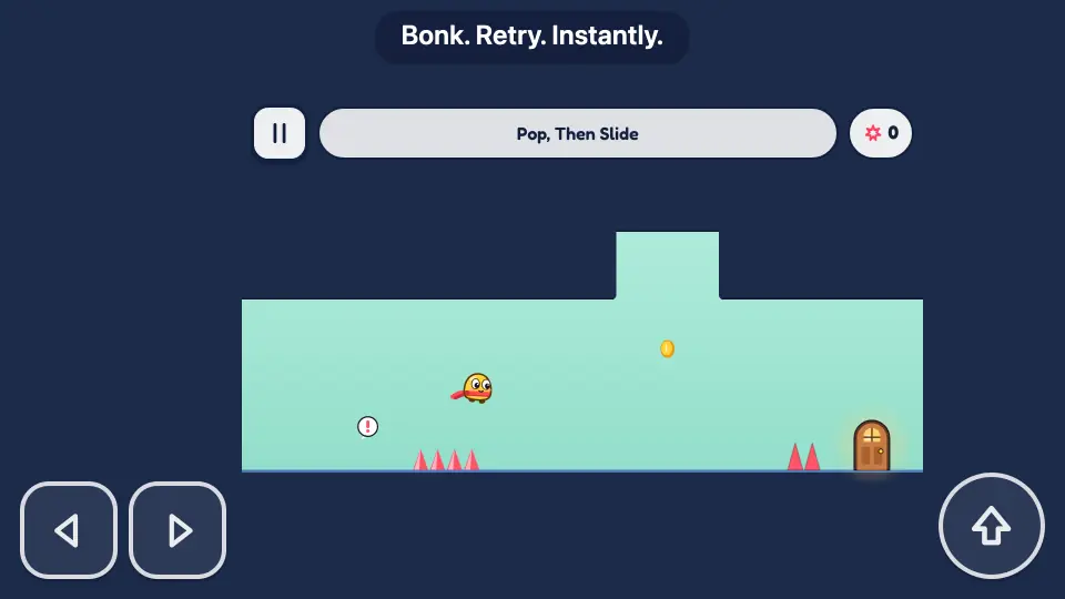 A stage: Bip jumps over spikes toward the door